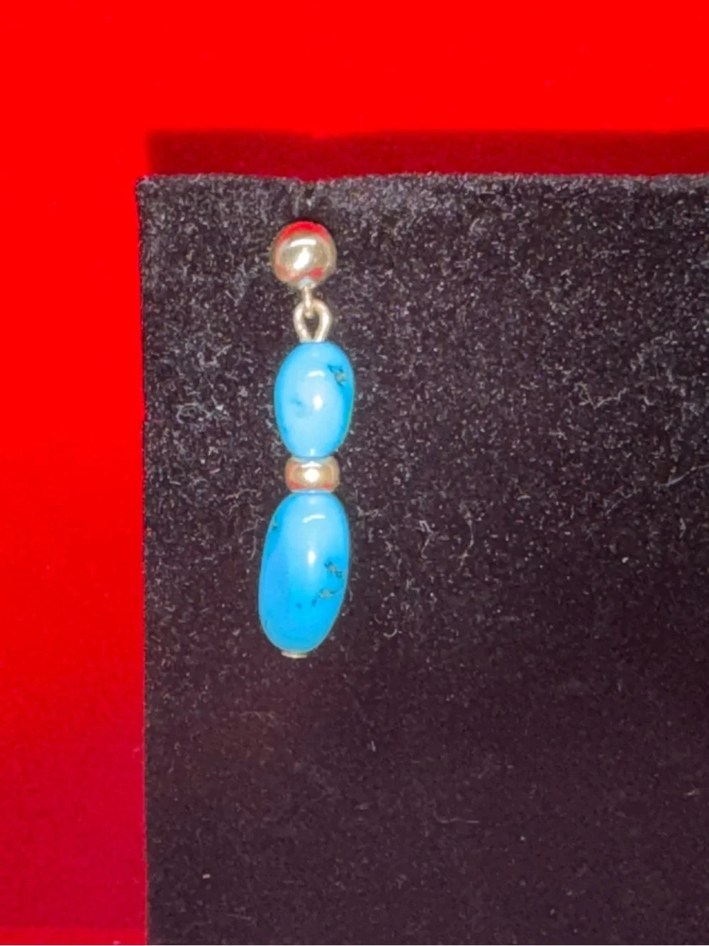 Turquoise Drop Dangle Earrings - Blue Gold Accent